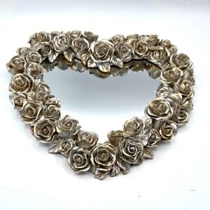 VINTAGE 60's- 80's Heart Shaped Mirror 3D‎ Roses Decoline New York RETRO Cottage